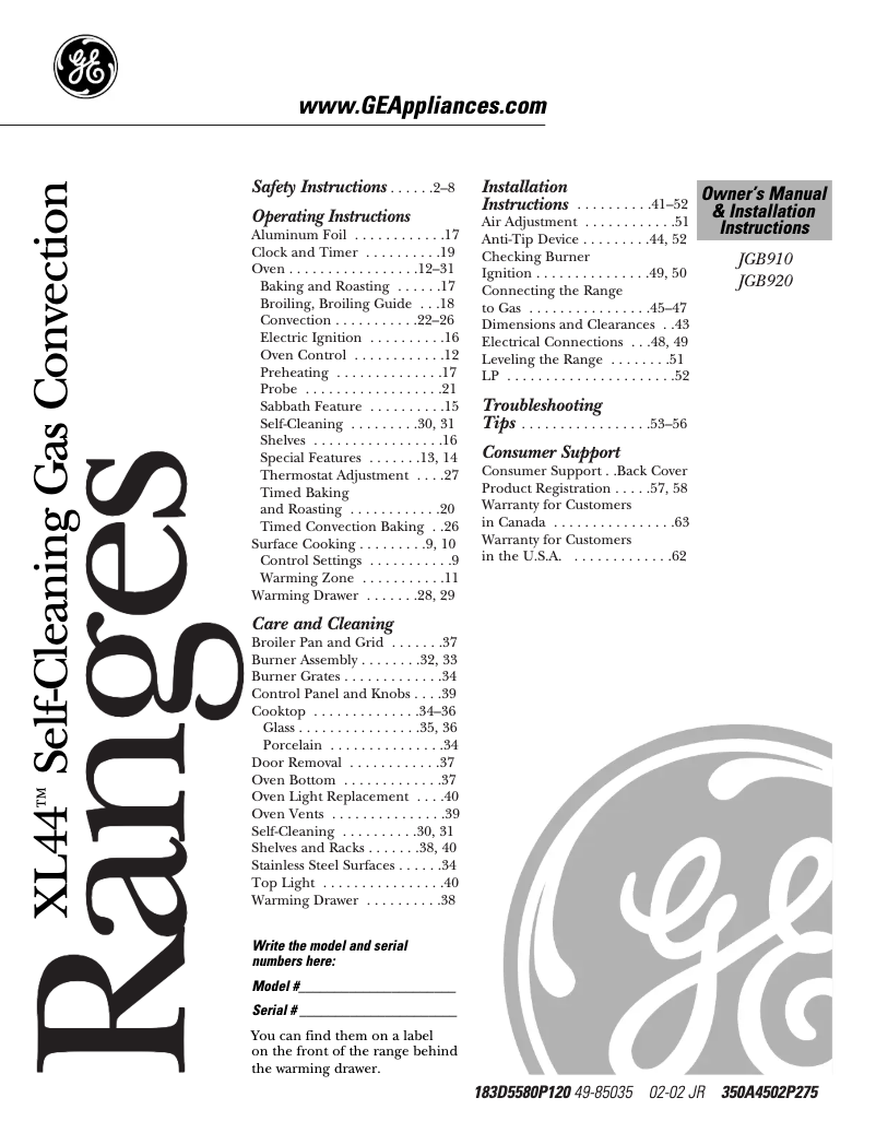 Página 1 del manual Guía de instalación GE Profile Spectra JGB910CECCC