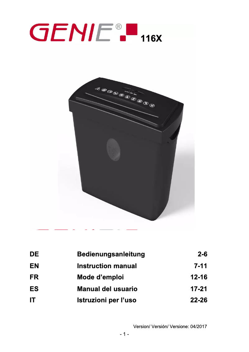 Página 1 del manual Manual de usuario Genie 116X