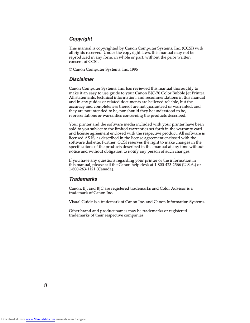 Página 1 del manual Manual de usuario Canon BJC-70