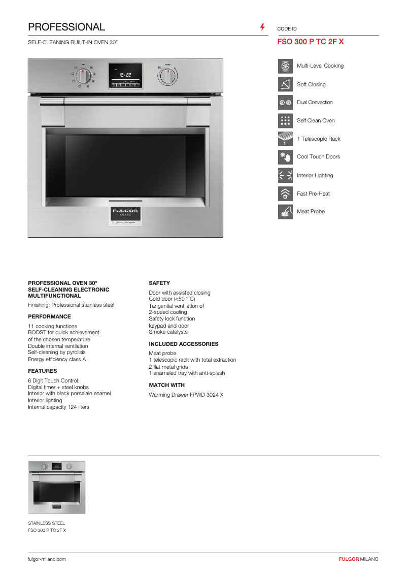 Página 1 del manual Ficha técnica Fulgor Milano FSO 300 P TC 2F X