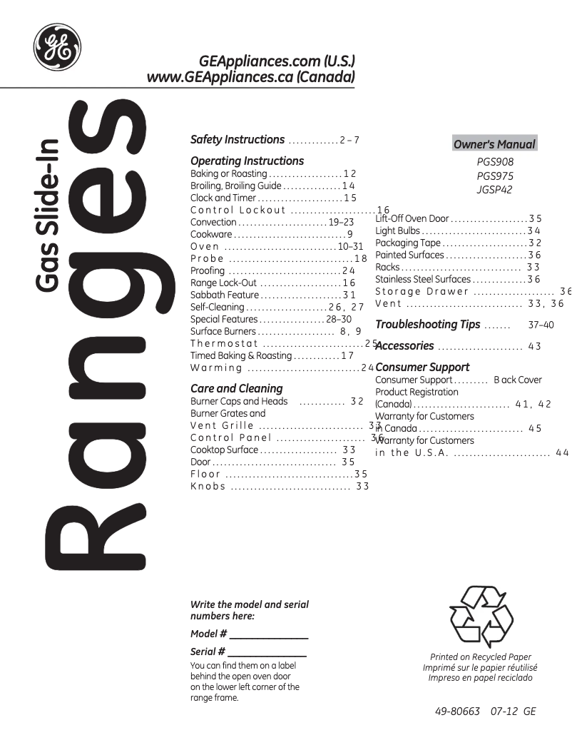Página 1 del manual Manual de uso y mantenimiento GE PGS908DEPBB