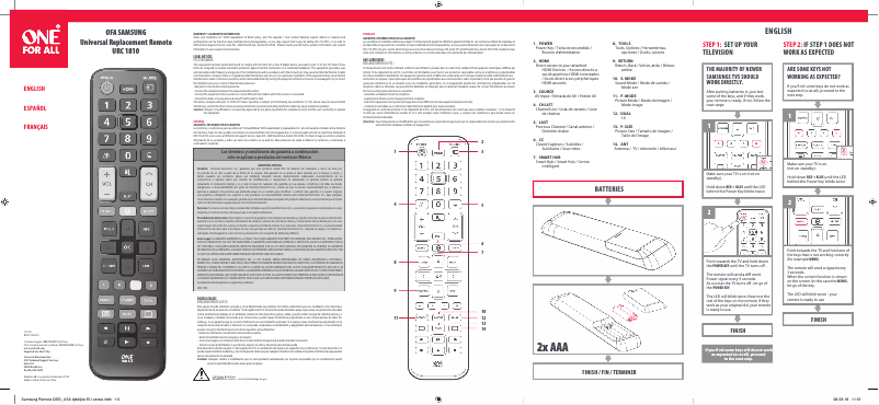 Página nº 1 - Manual de usuario One for all URC1810
