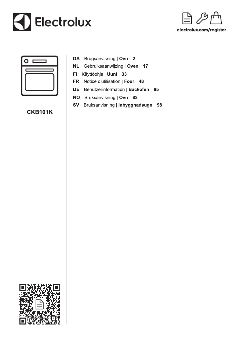 Página 1 del manual Ficha técnica Electrolux CKB101K