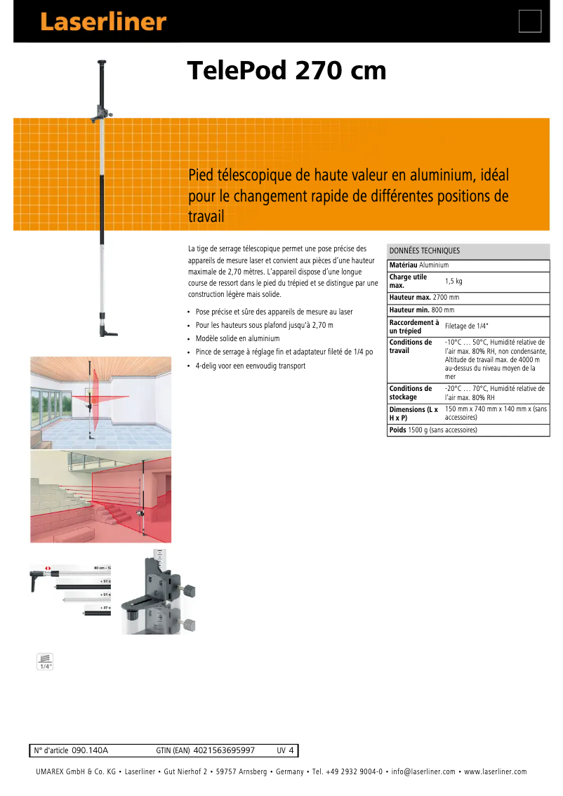 Página 1 del manual Ficha técnica Laserliner TelePod