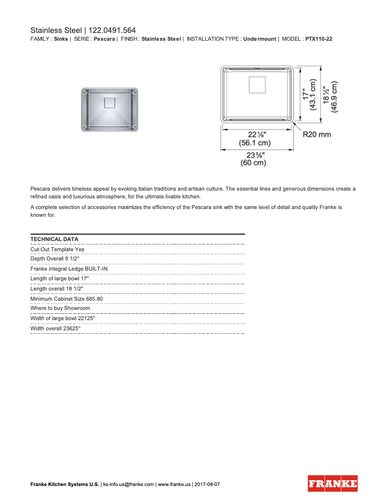 Imagen de la primera página del manual del dispositivo Pescara PTX110-22