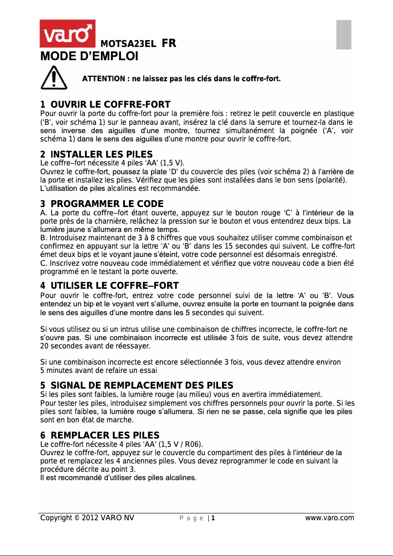 Página 1 del manual Manual de usuario VARO MOTSA23EL