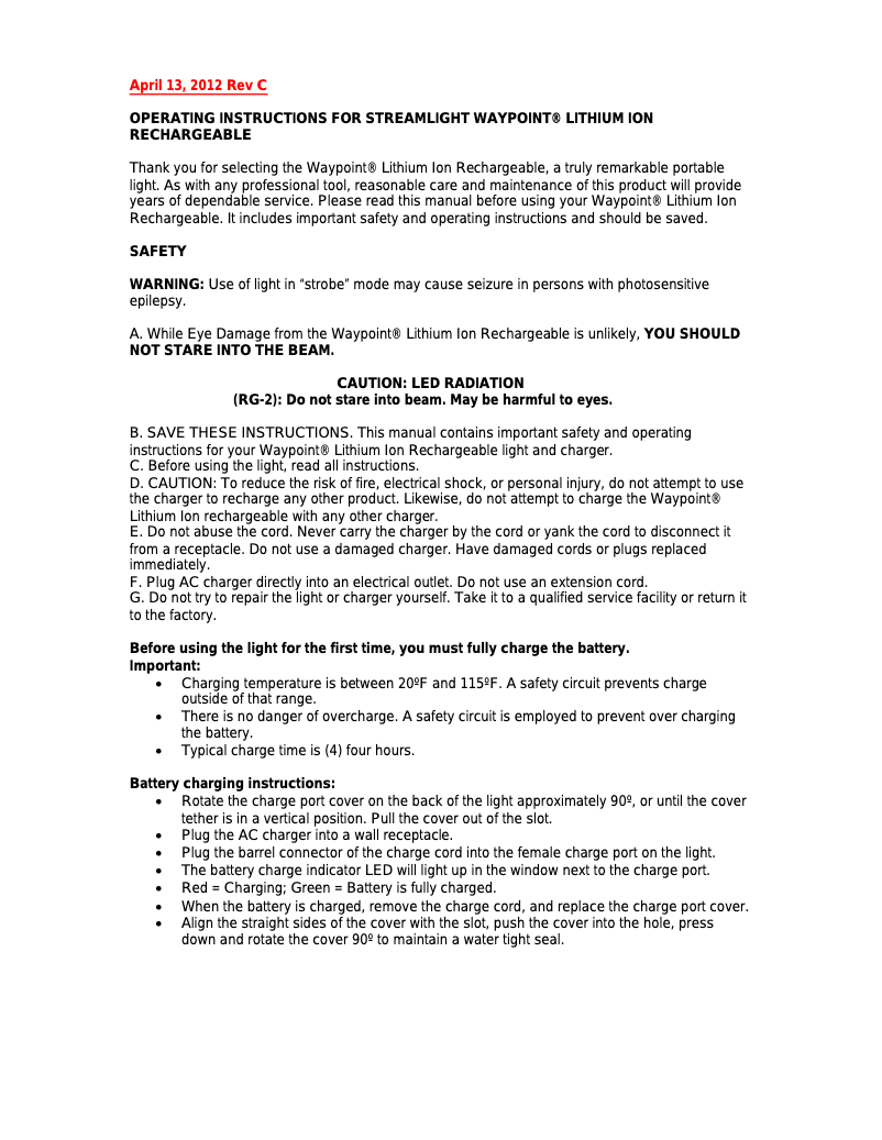 Página 1 del manual Manual de usuario Streamlight Waypoint