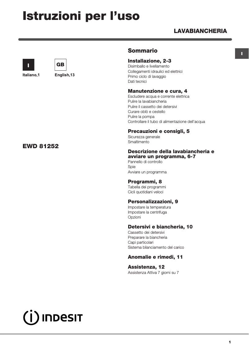 Imagen de la primera página del manual del dispositivo EWD 81252 W IT.M