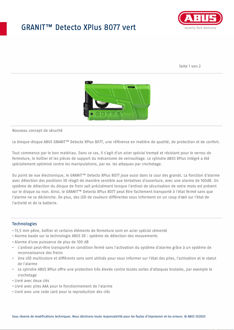 Imagen de la primera página del manual del dispositivo Granit Detecto 8077