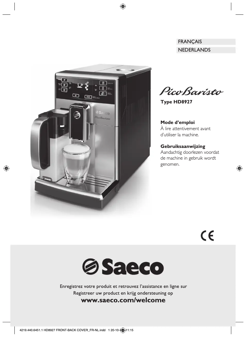 Imagen de la primera página del manual del dispositivo Saeco PicoBarista HD8927