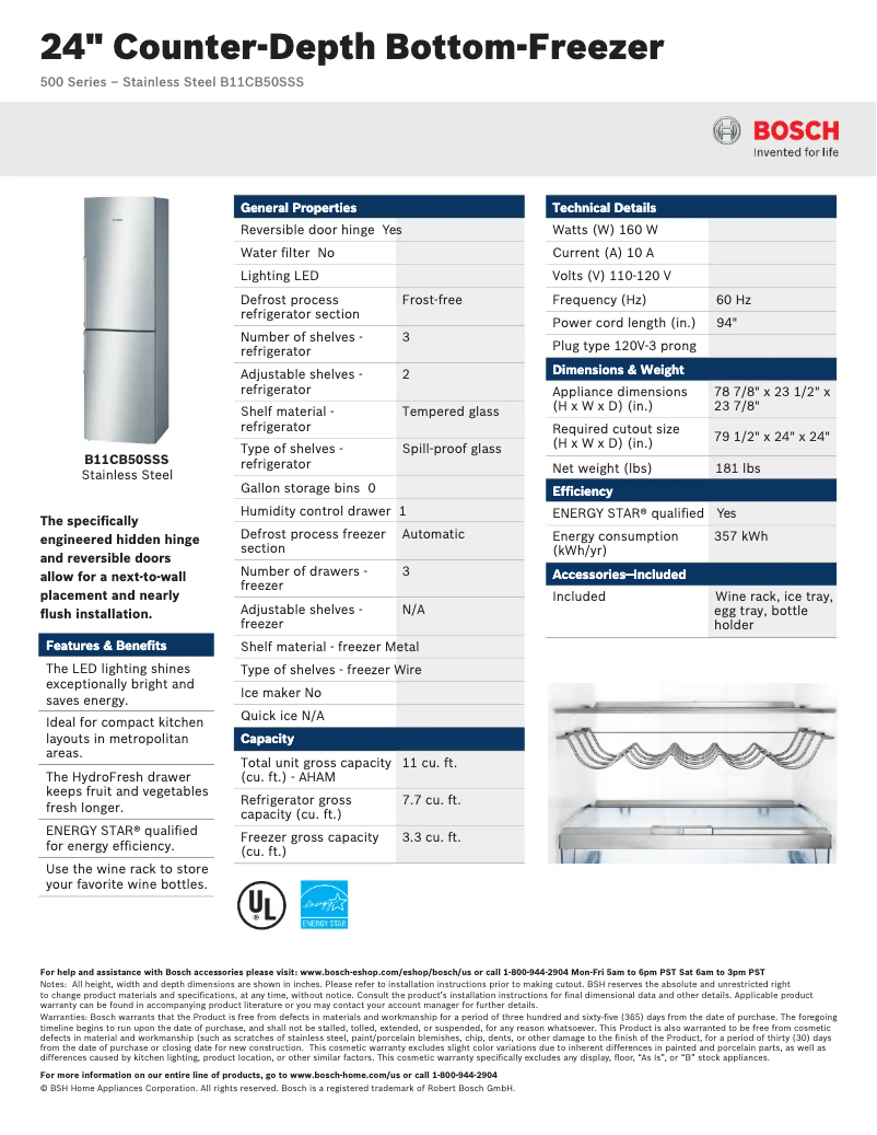Página 1 del manual Ficha técnica Bosch B11CB50SSS