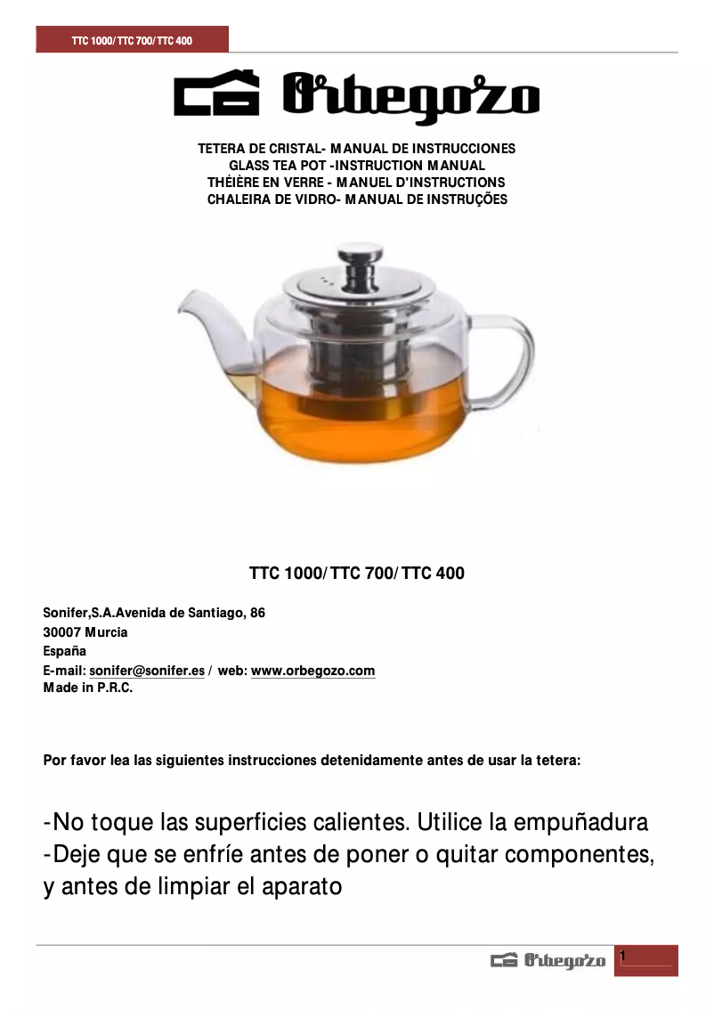 Página 1 del manual Manual de usuario Orbegozo TTC 700