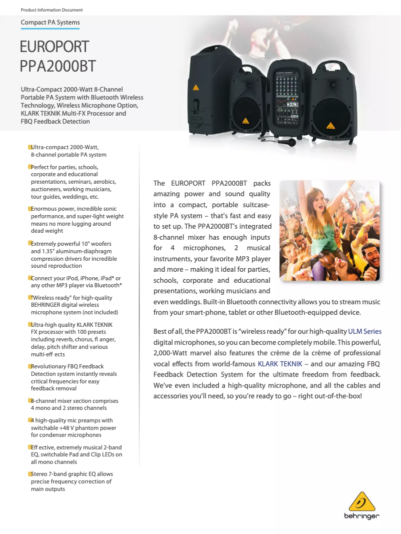 Imagen de la primera página del manual del dispositivo Europort PPA2000BT