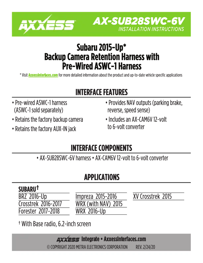 Imagen de la primera página del manual del dispositivo AX-SUB28SWC-6V