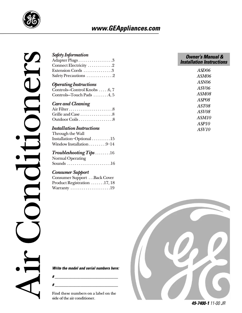 Imagen de la primera página del manual del dispositivo ASV09WC