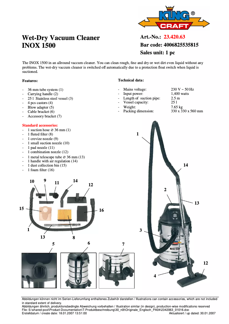 Página 1 del manual Manual de usuario King Craft INOX 1500
