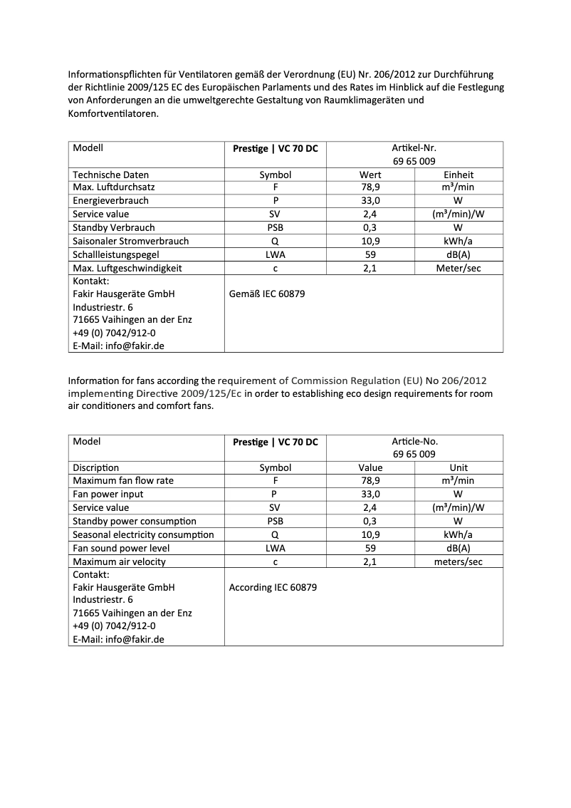 Imagen de la primera página del manual del dispositivo premium VC 70 DC