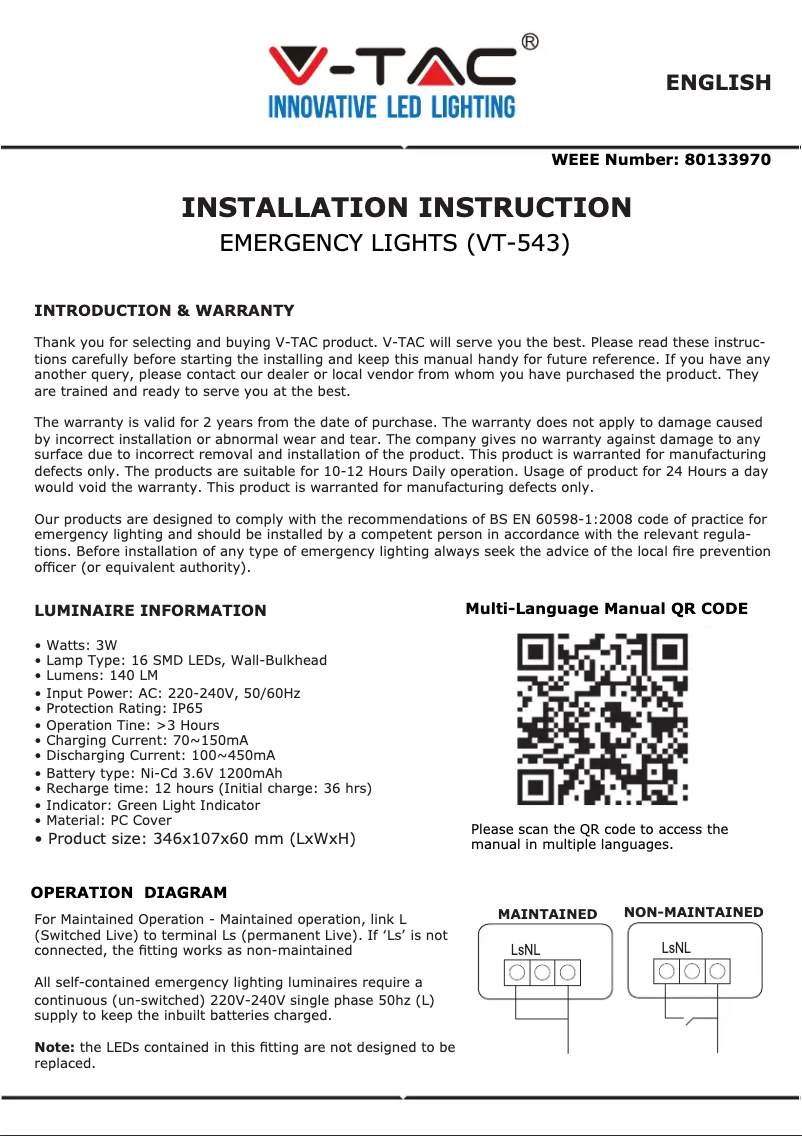Imagen de la primera página del manual del dispositivo VT-543