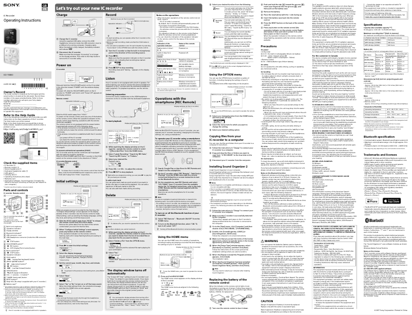 Imagen de la primera página del manual del dispositivo ICD-TX800
