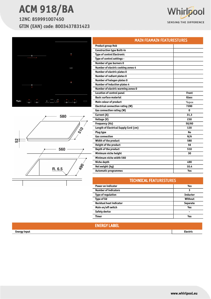 Página 1 del manual Manual de usuario Whirlpool ACM 918/BA
