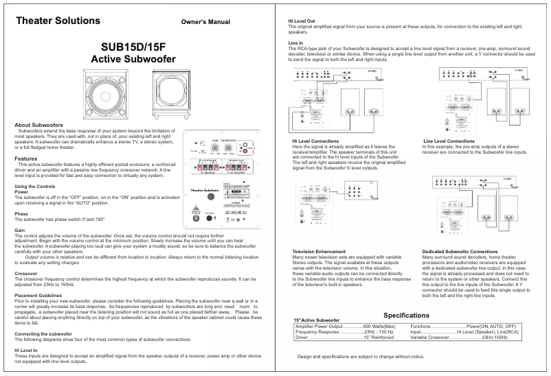 Página nº 1 - Manual de usuario Theater Solutions SUB15D