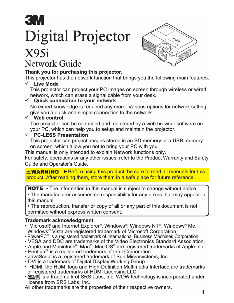 Imagen de la primera página del manual del dispositivo X95i