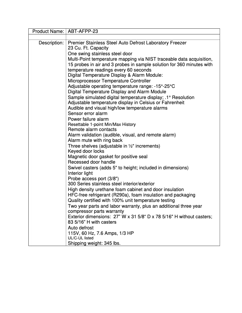 Página nº 1 - Manual de usuario American BioTech Supply ABT-AFPP-23