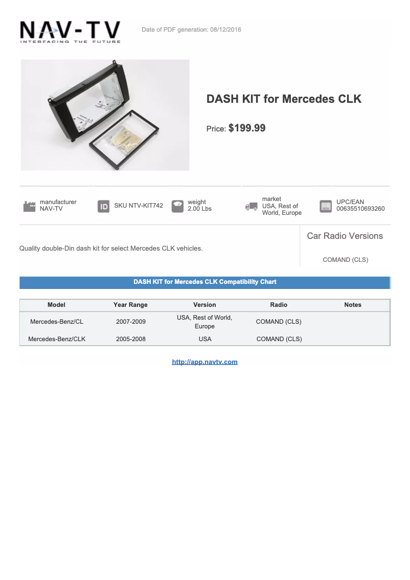 Página nº 1 - Manual de usuario NAV-TV Dash Kit NTV-KIT742