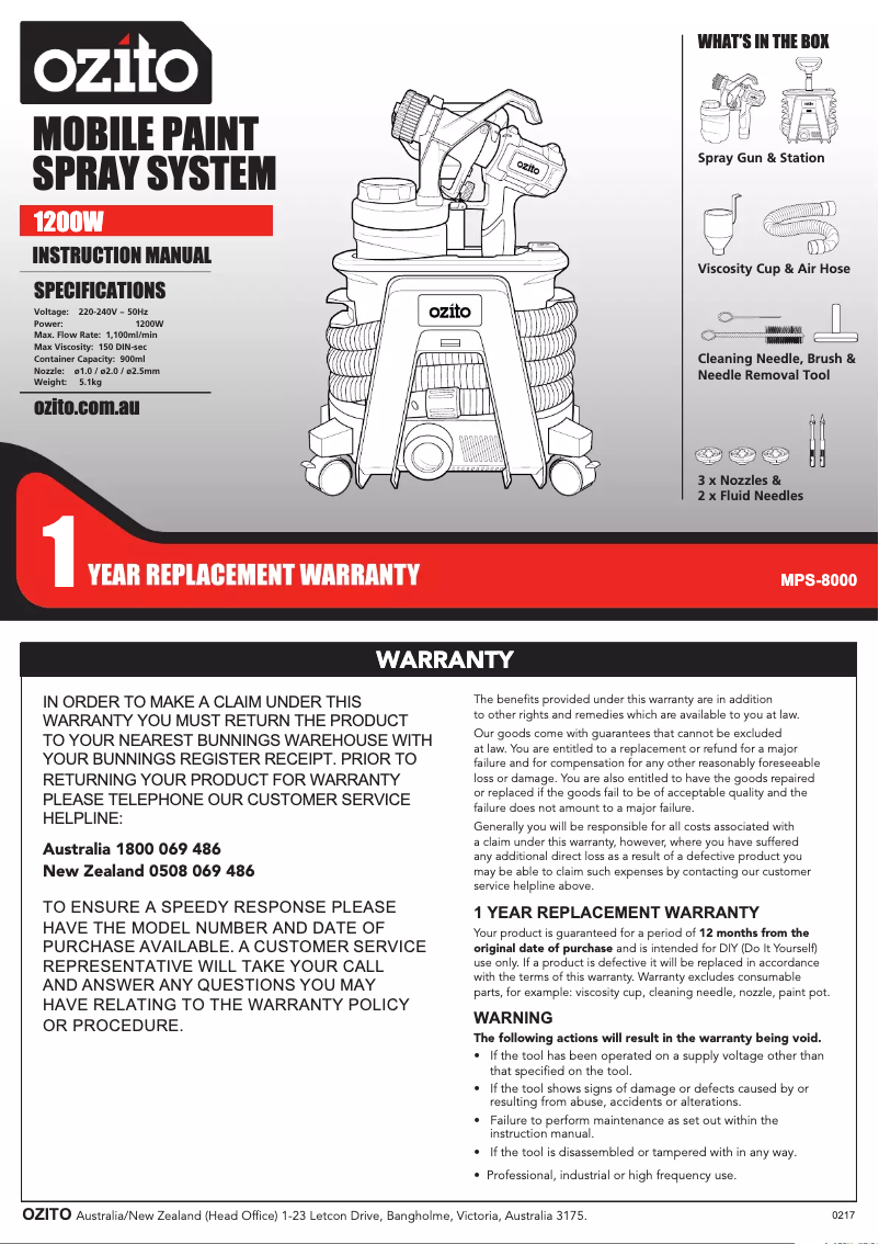 Página 1 del manual Manual de usuario Ozito MPS-8000