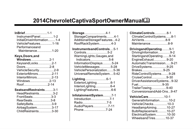 Página 1 del manual Manual de usuario Chevrolet Captiva Sport (2014)