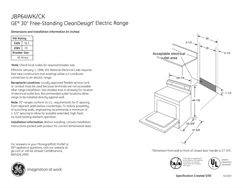 Imagen de la primera página del manual del dispositivo JBP64CKCC