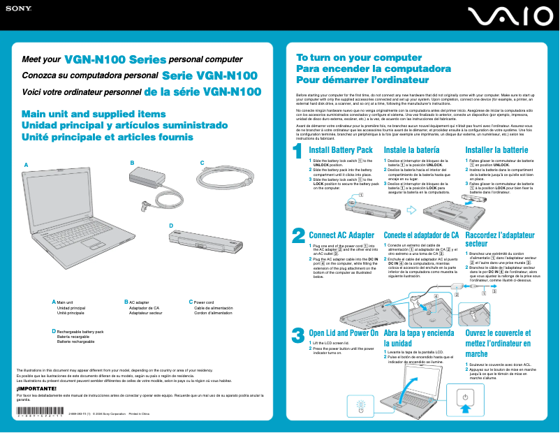 Imagen de la primera página del manual del dispositivo Vaio VGN-N130G