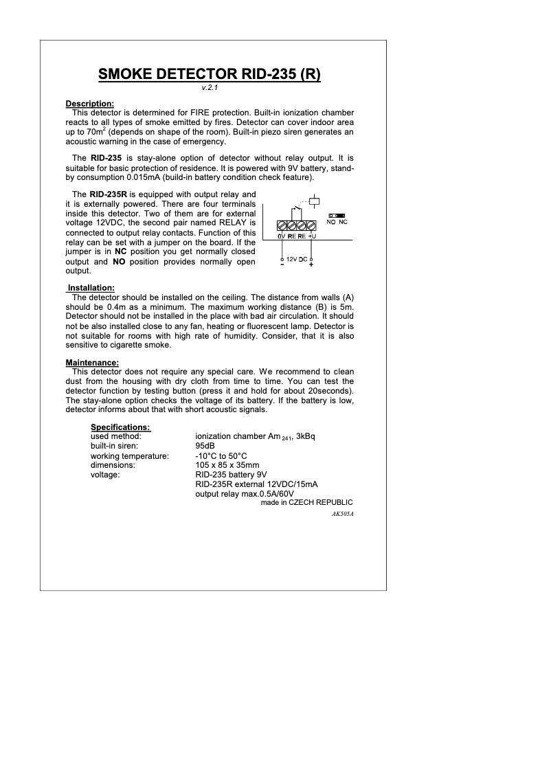 Imagen de la primera página del manual del dispositivo RID-235