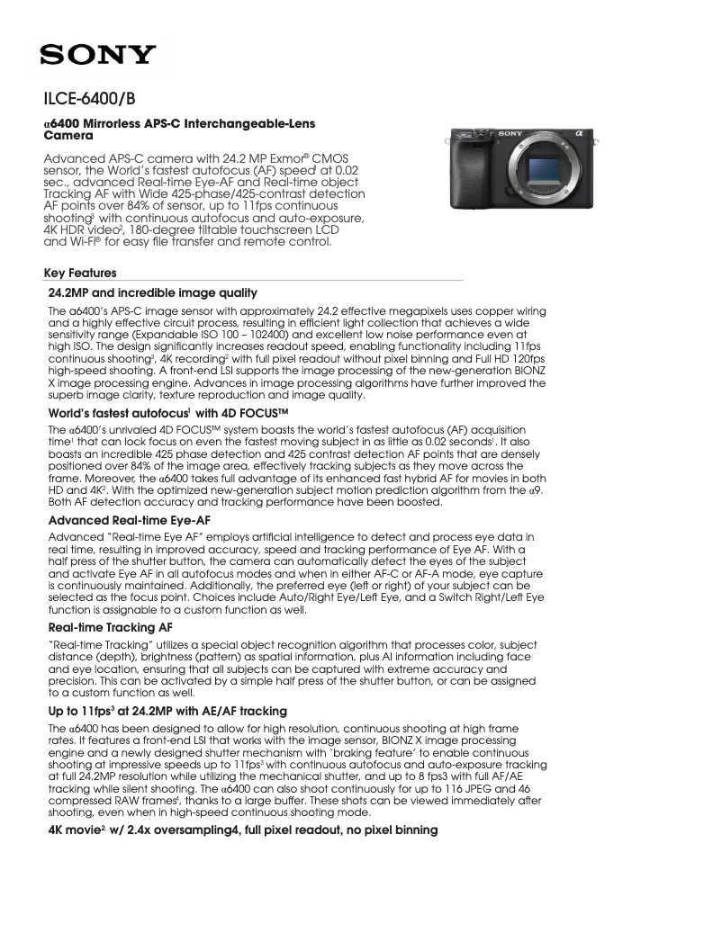 Imagen de la primera página del manual del dispositivo Alpha A6400