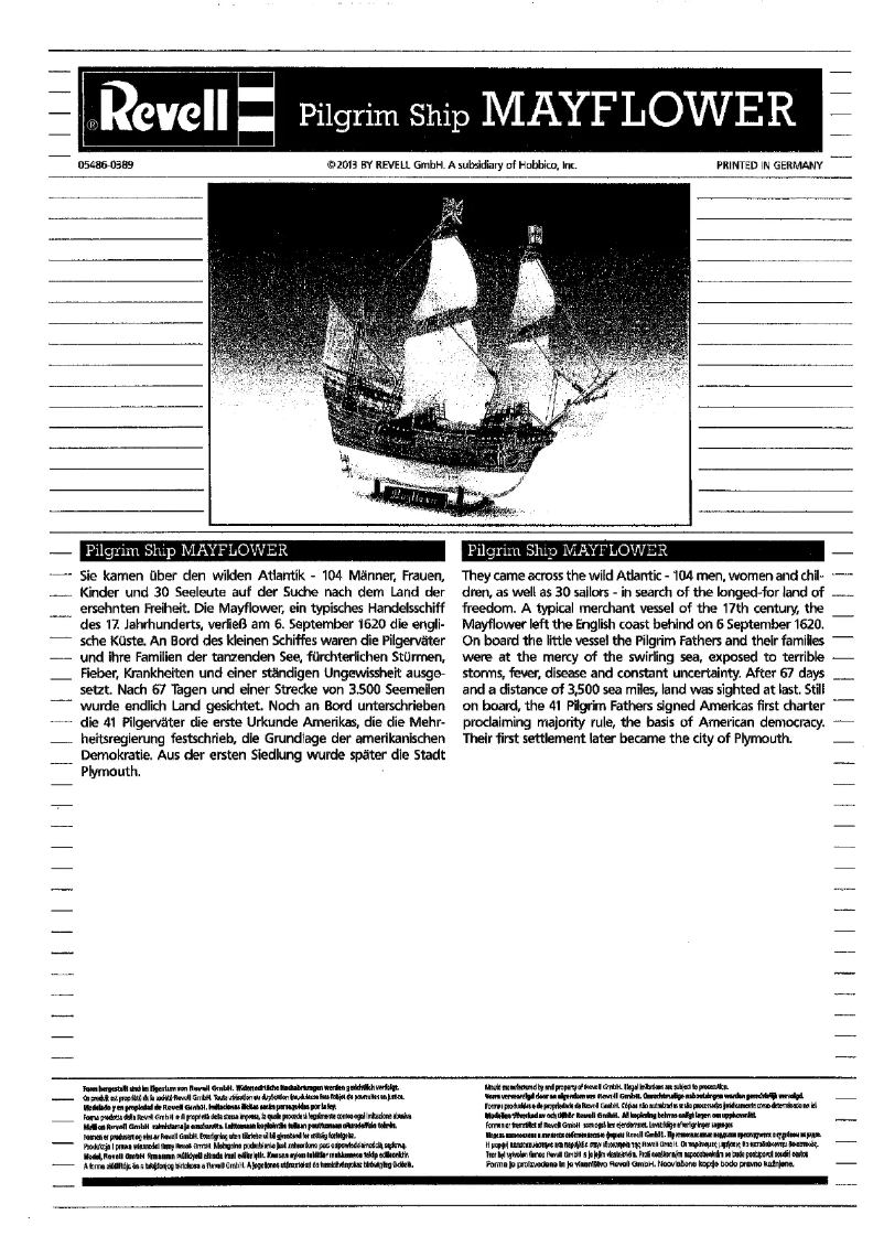 Imagen de la primera página del manual del dispositivo Pilgrim Ship Mayflower