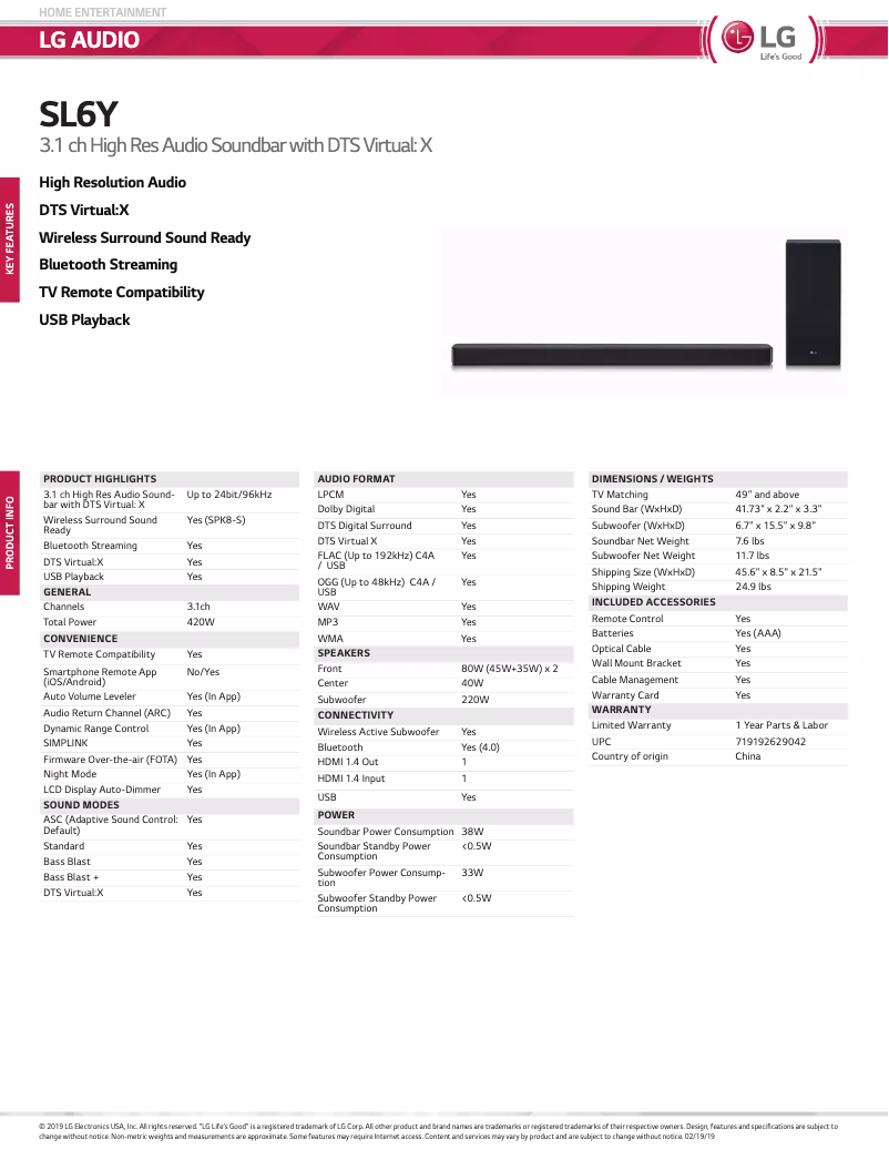 Imagen de la primera página del manual del dispositivo SL6Y