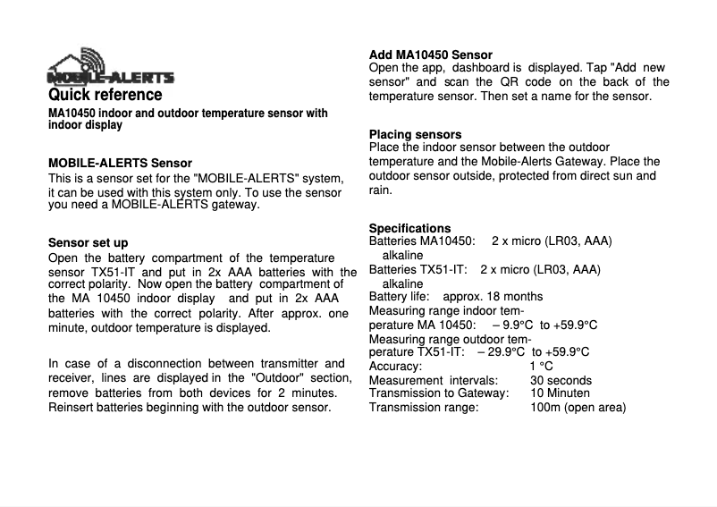 Imagen de la primera página del manual del dispositivo MA10450