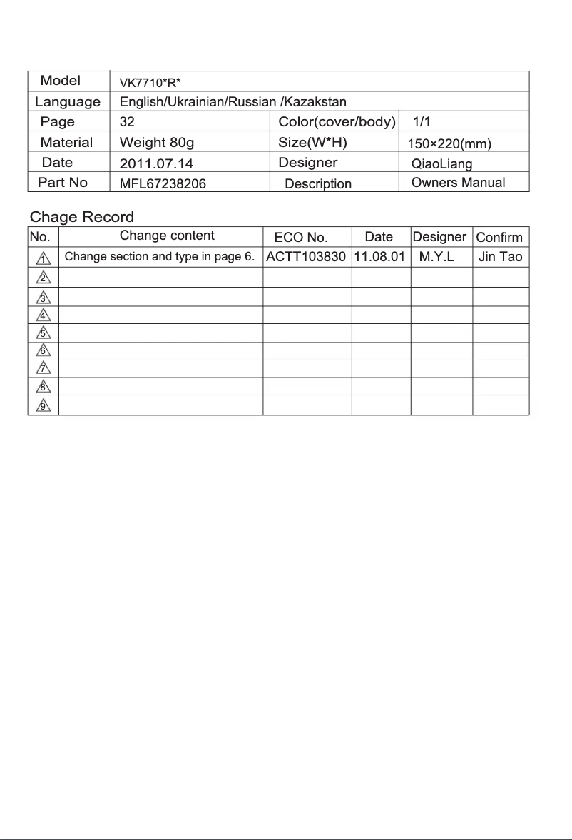 Página nº 1 - Manual de usuario LG VK77103RU