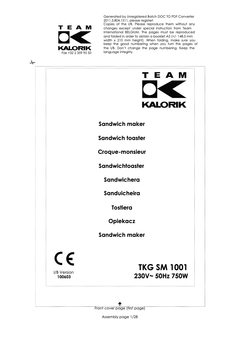 Página 1 del manual Manual de usuario Kalorik TKG SM 1001