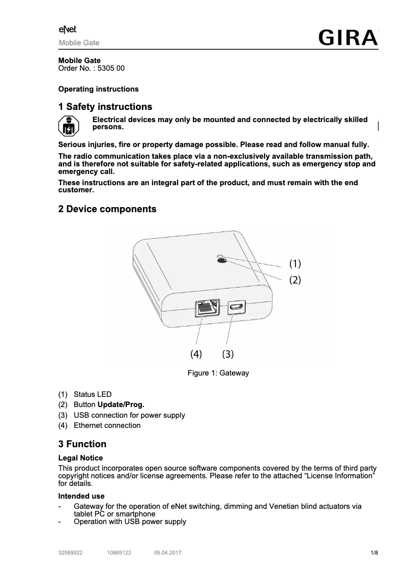 Imagen de la primera página del manual del dispositivo 530500