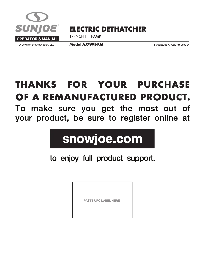 Página 1 del manual Manual de usuario Sun Joe AJ799E-RM