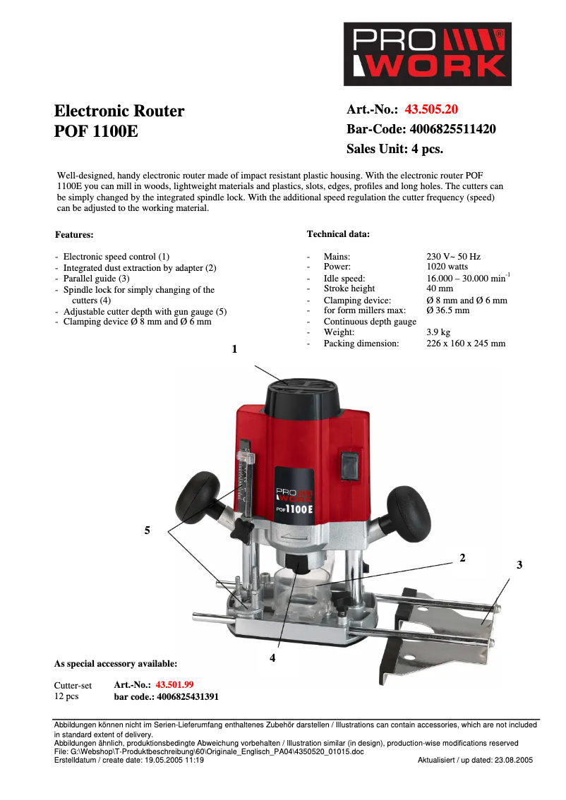 Página 1 del manual Manual de usuario Prowork POF 1100 E