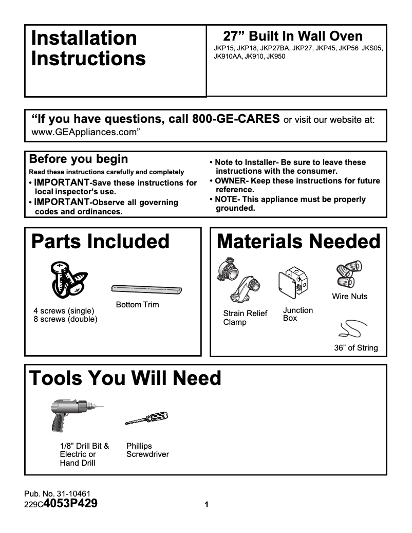 Imagen de la primera página del manual del dispositivo Profile Performance JK950BABB
