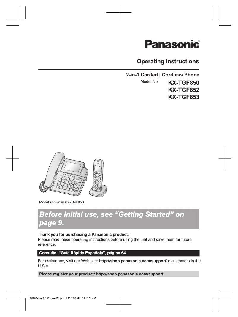 Página 1 del manual Manual de usuario Panasonic KX-TGF853