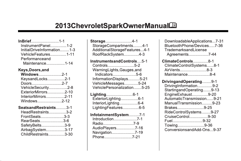 Página 1 del manual Manual de usuario Chevrolet Spark (2013)