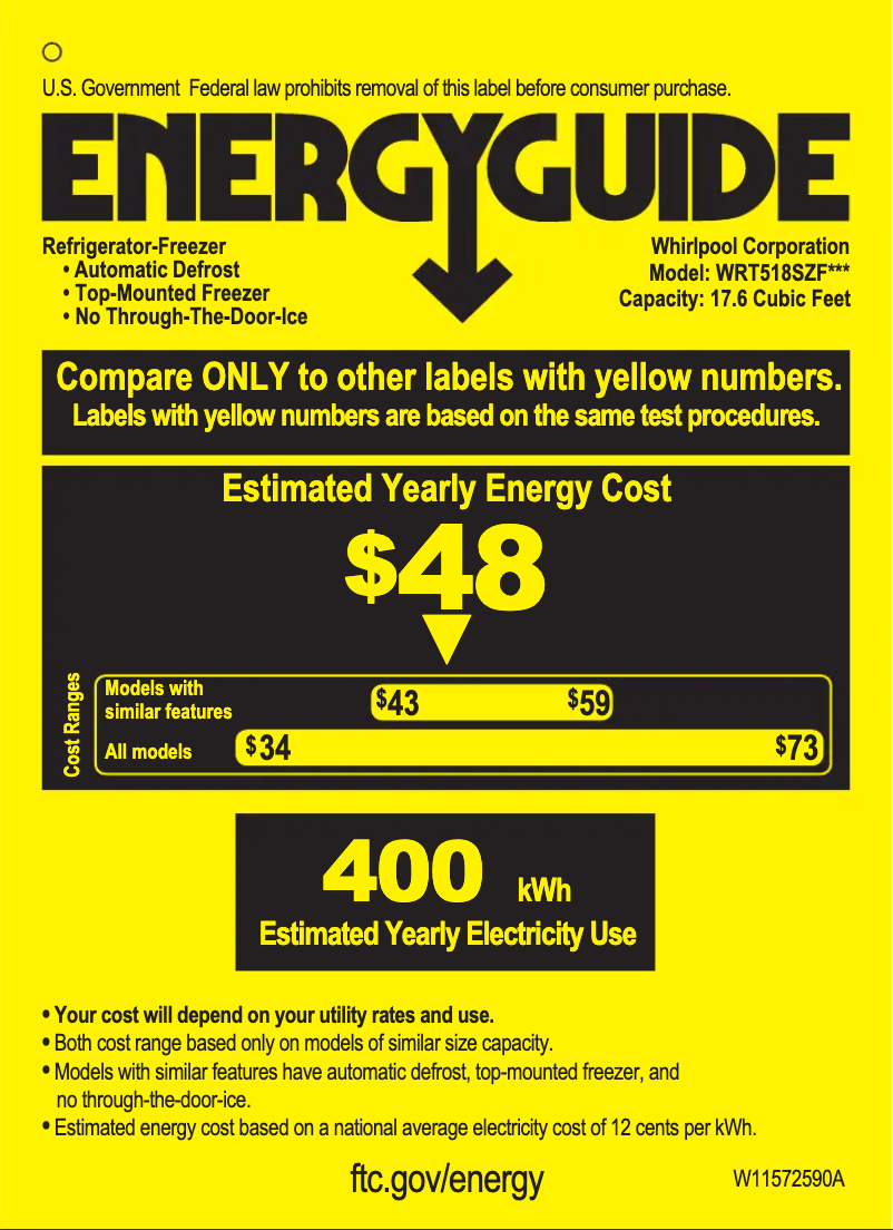 Página 1 del manual Etiqueta energética Whirlpool WRT518SZFB