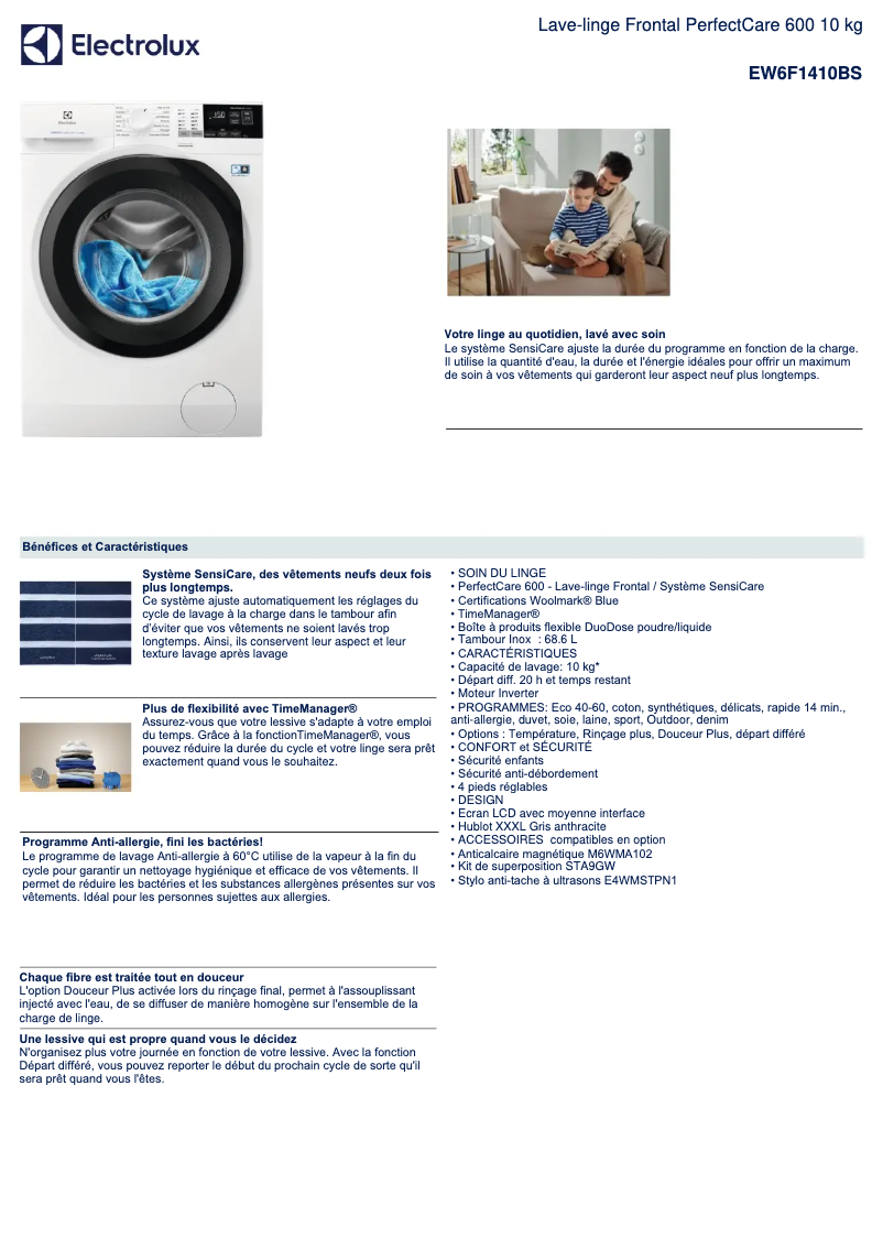 Página 1 del manual Ficha técnica Electrolux EW6F1410BS