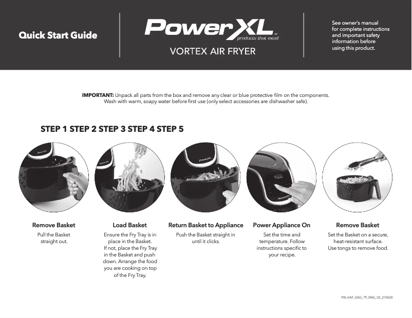 Imagen de la primera página del manual del dispositivo Vortex Air Fryer HF-8096DT-P