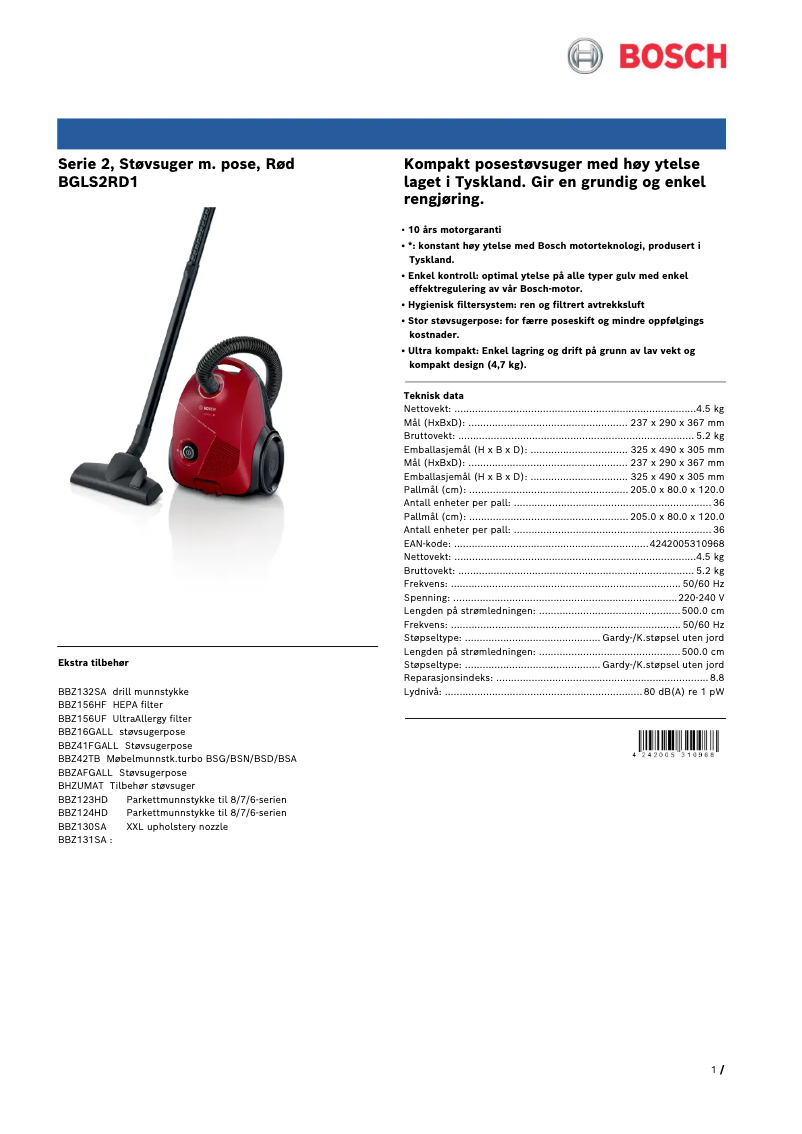 Página 1 del manual Folleto Bosch BGLS2RD1