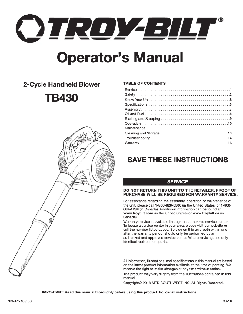 Imagen de la primera página del manual del dispositivo TB430